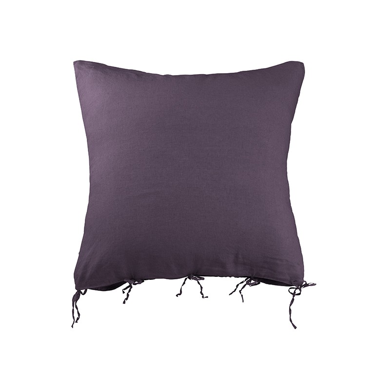 Housse de coussin carrée 80 x 80 cm en lin lavé uni Vieille Prune