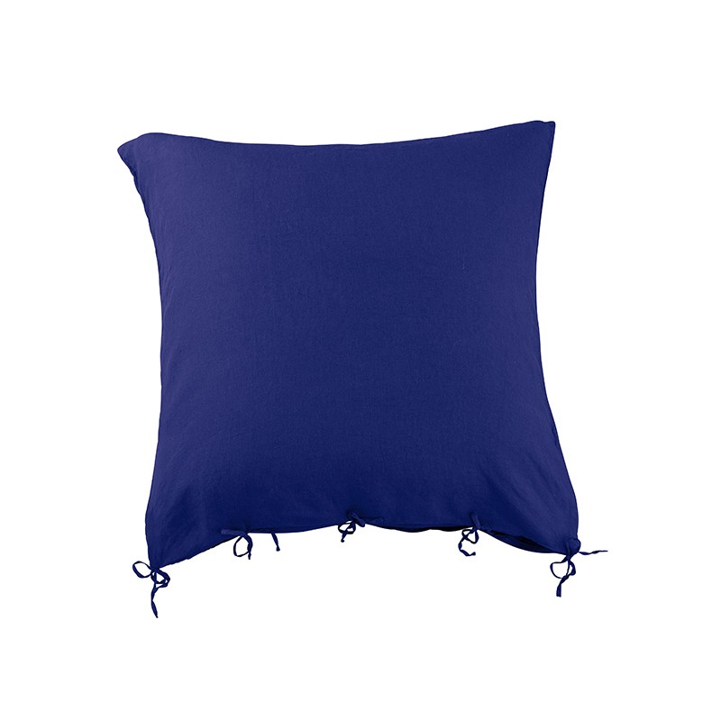 Housse de coussin carrée 80 x 80 cm en lin lavé uni Bleu Klein