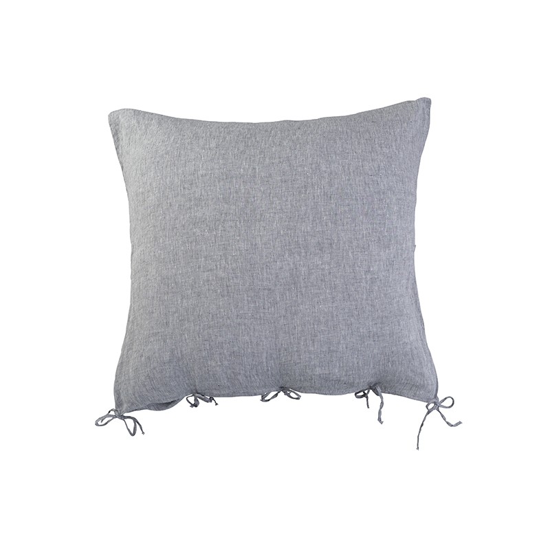 Housse de coussin carrée 80 x 80 cm en lin lavé chambray Charbon