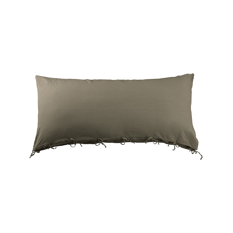 Housse de coussin rectangulaire 70 x 140 cm en lin lavé uni Vert De Terre