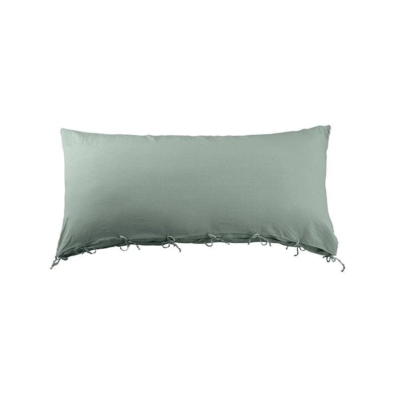 Housse de coussin rectangulaire 70 x 140 cm en lin lavé uni Vert Céladon