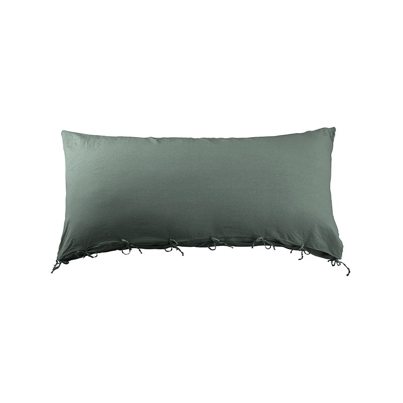 Housse de coussin rectangulaire 70 x 140 cm en lin lavé uni Vert Eucalyptus