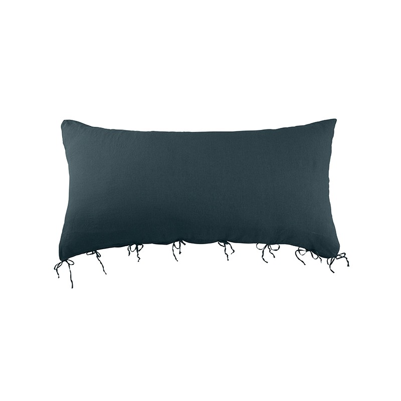 Housse de coussin rectangulaire 70 x 140 cm en lin lavé uni Bleu Coin Coin