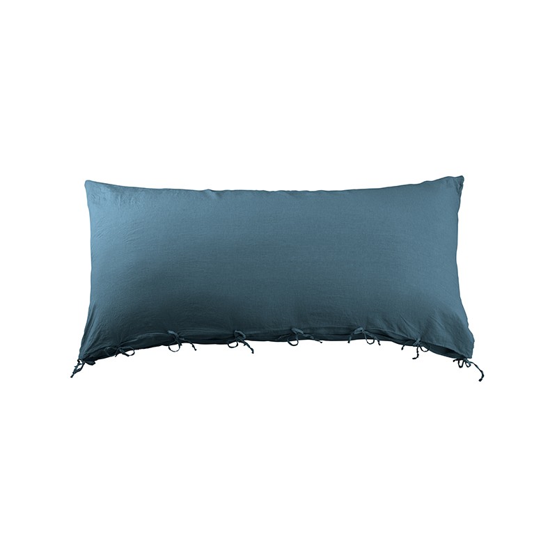 Housse de coussin rectangulaire 70 x 140 cm en lin lavé uni Bleu Pétrole