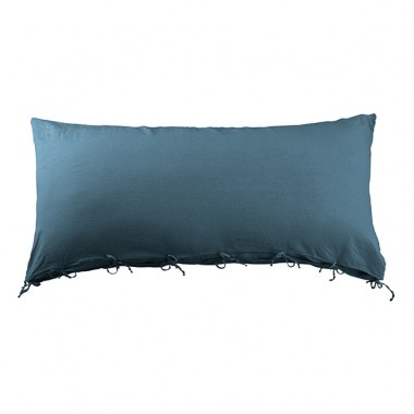 Housse de coussin rectangulaire 70 x 140 cm en lin lavé uni Bleu Pétrole