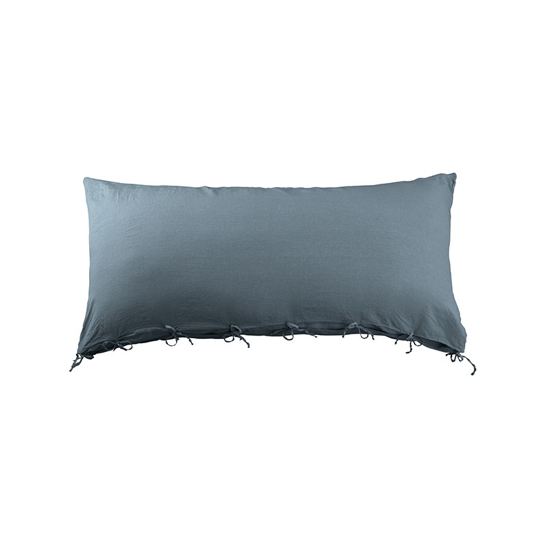 Housse de coussin rectangulaire 70 x 140 cm en lin lavé uni Bleu Orage