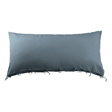 Housse de coussin rectangulaire 70 x 140 cm en lin lavé uni Bleu Orage