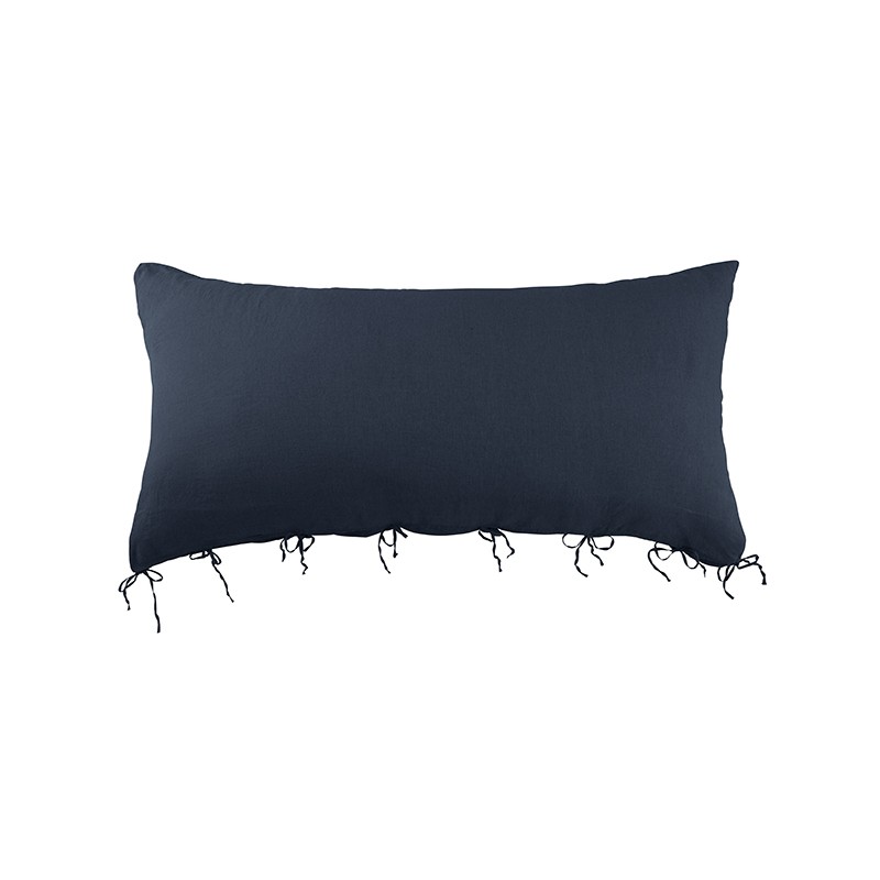 Housse de coussin rectangulaire 70 x 140 cm en lin lavé uni Bleu Encre