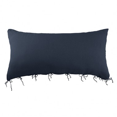 Housse de coussin rectangulaire 70 x 140 cm en lin lavé uni Bleu Encre