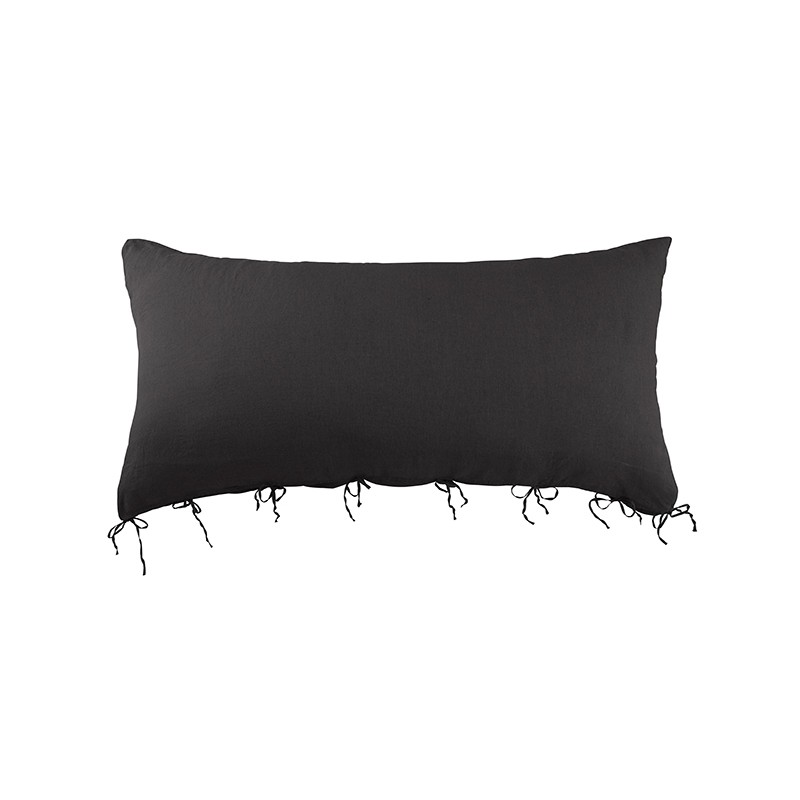 Housse de coussin rectangulaire 70 x 140 cm en lin lavé uni Charbon