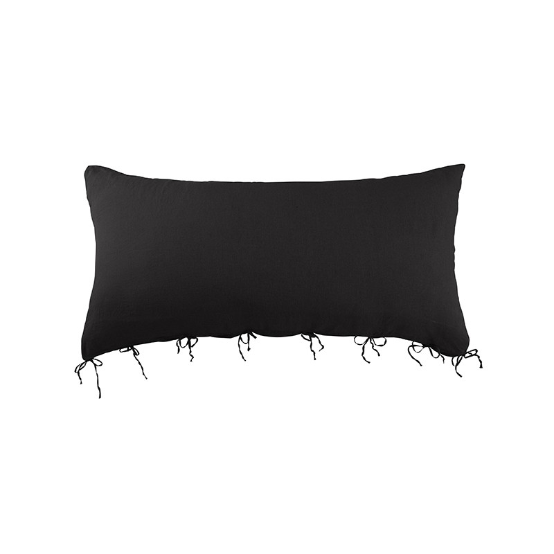 Housse de coussin rectangulaire 70 x 140 cm en lin lavé uni Noir Noir Housse de coussin rectangulaire 70 x 140 cm en lin lavé uni Noir Noir
