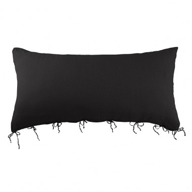 Housse de coussin rectangulaire 70 x 140 cm en lin lavé uni Noir Noir