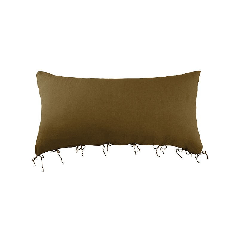 Housse de coussin rectangulaire 70 x 140 cm en lin lavé uni Caramel