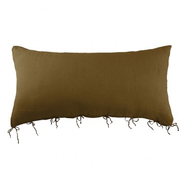 Housse de coussin rectangulaire 70 x 140 cm en lin lavé uni Caramel