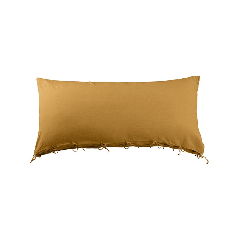 Housse de coussin rectangulaire 70 x 140 cm en lin lavé uni Jaune Pépite