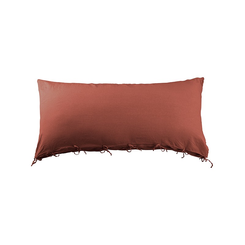 Housse de coussin rectangulaire 70 x 140 cm en lin lavé uni Orange Terracotta