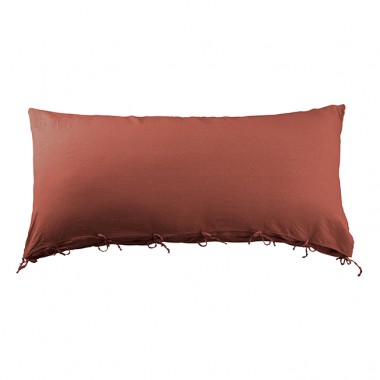 Housse de coussin rectangulaire 70 x 140 cm en lin lavé uni Orange Terracotta