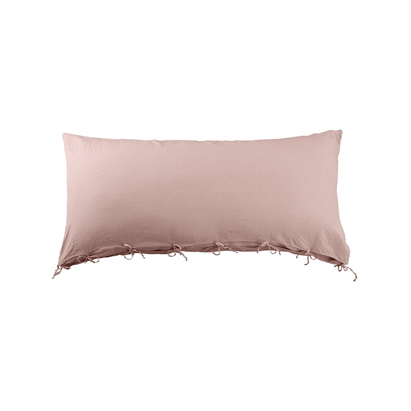 Housse de coussin rectangulaire 70 x 140 cm en lin lavé uni Rose Rétro