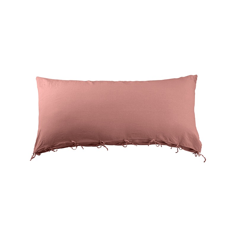 Housse de coussin rectangulaire 70 x 140 cm en lin lavé uni Rose Boudoir