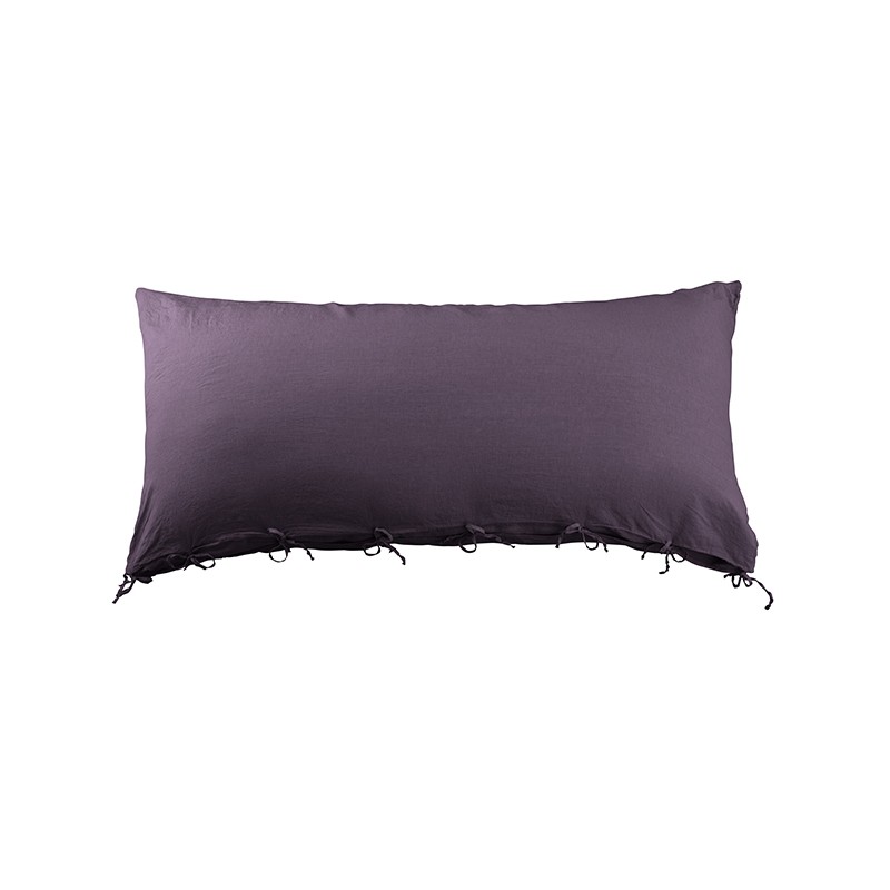 Housse de coussin rectangulaire 70 x 140 cm en lin lavé uni Vieille Prune