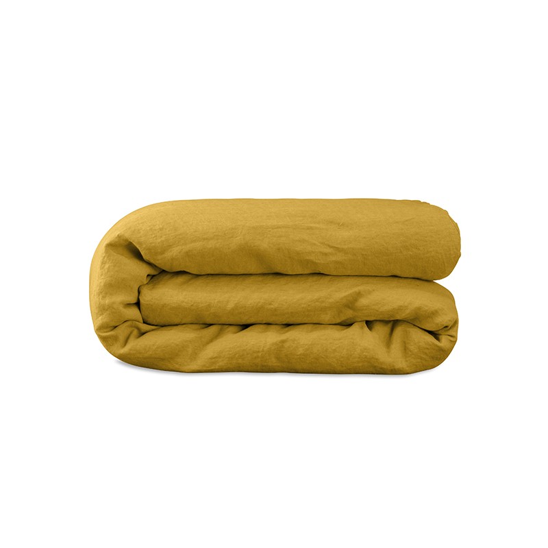 Housse chemin de lit 80 x 200 cm en lin lavé uni Jaune Safran Housse chemin de lit 80 x 200 cm en lin lavé uni Jaune Safran