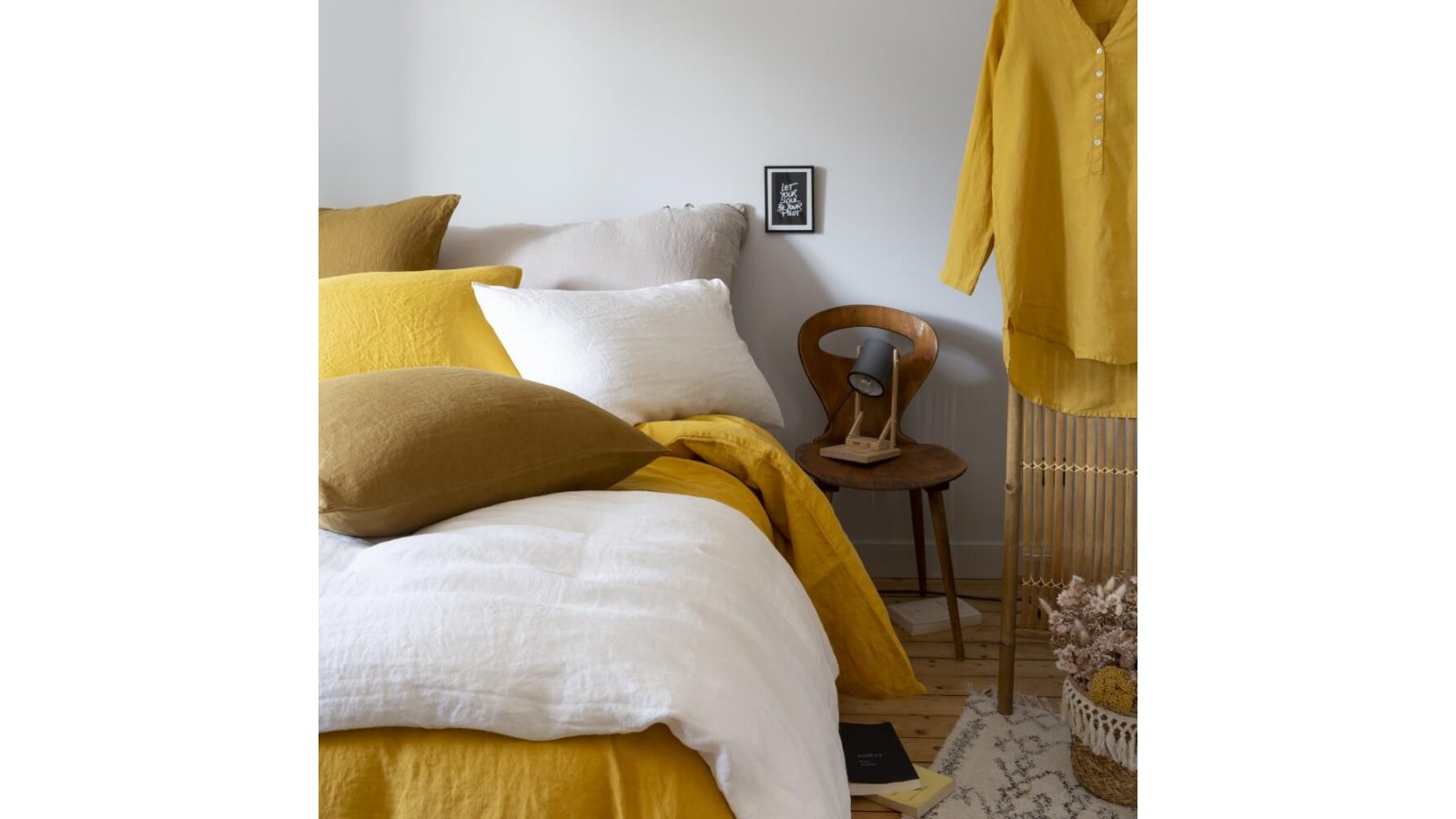 Mix and match de linge de lit couleurs Jaune Pépite, Caramel et Argile