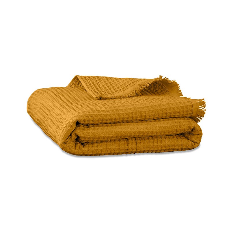 Drap de bain en nid d'abeille de coton bio Jaune Pépite