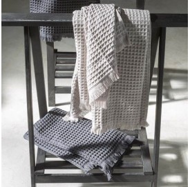 Drap de bain en nid d'abeille Gris Charbon et Argile