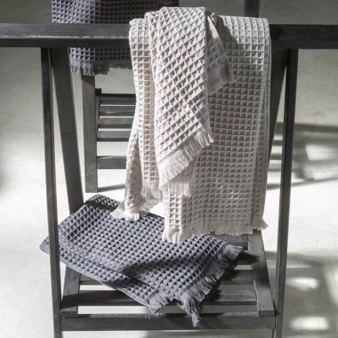 Drap de bain en nid d'abeille Gris Charbon et Argile