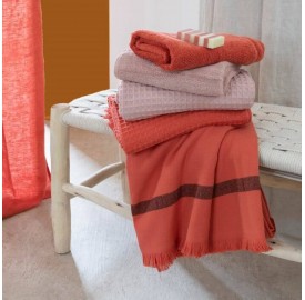 Drap de bain en nid d'abeille Rose Rétro et Terracotta