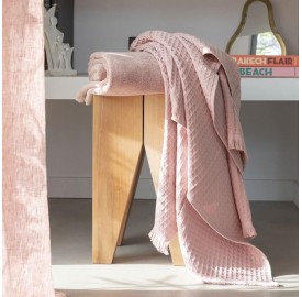 Serviette de bain en nid d'abeille Rose Rétro