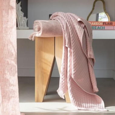 Serviette de bain en nid d'abeille Rose Rétro