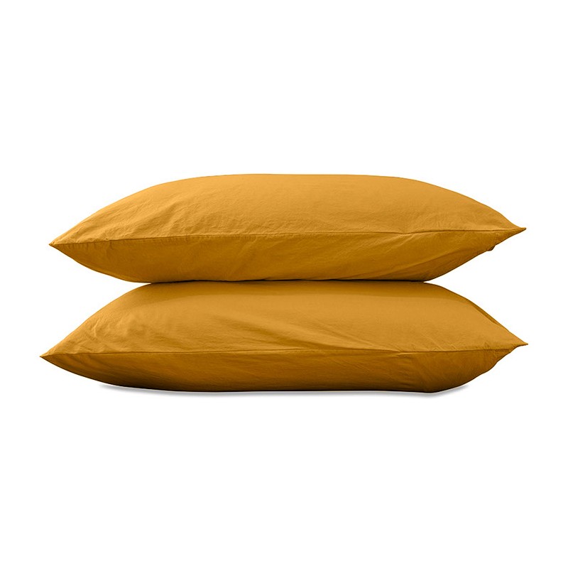 Taies d'oreiller carrées 65 x 65 cm en coton lavé percale uni x2 Jaune Pépite Taies d'oreiller carrées 65 x 65 cm en coton lavé percale uni x2 Jaune Pépite