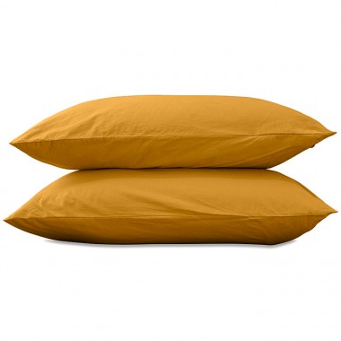 Taies d'oreiller carrées 65 x 65 cm en coton lavé percale uni x2 Jaune Pépite