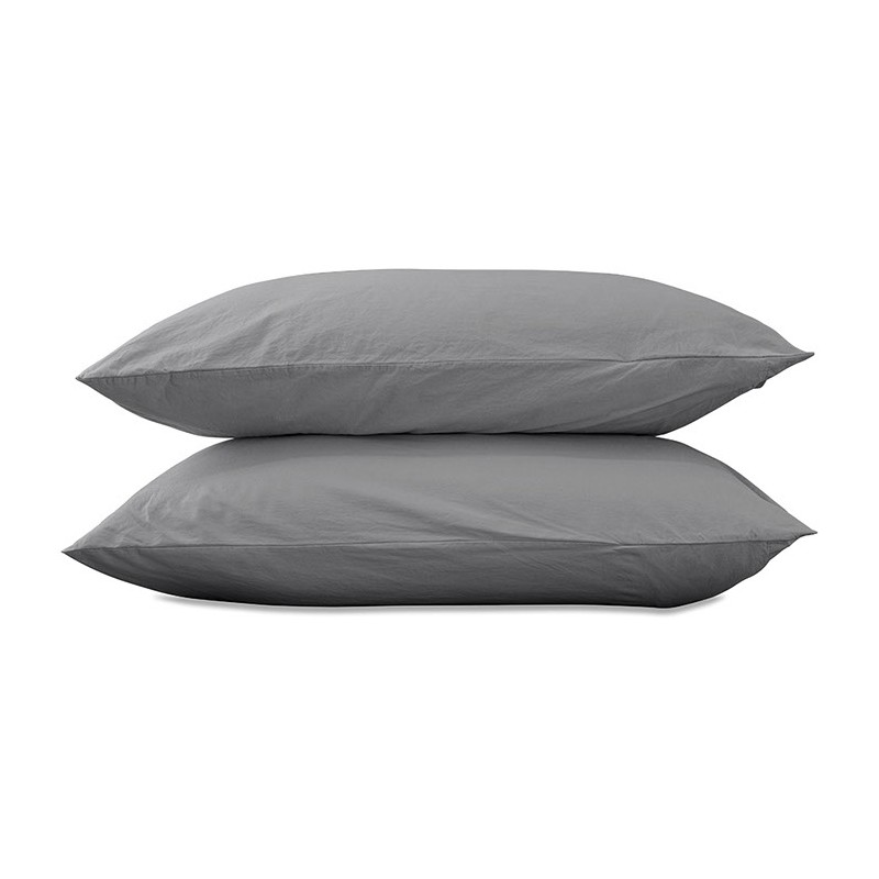 Taies d'oreiller rectangulaires 50 x 70 cm en coton lavé percale uni x2 Gris Cendre