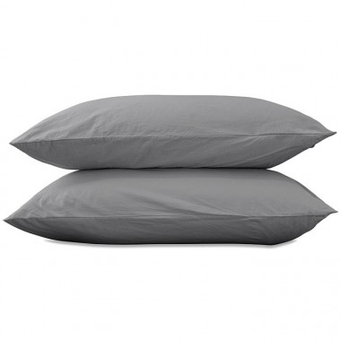 Taies d'oreiller rectangulaires 50 x 70 cm en coton lavé percale uni x2 Gris Cendre