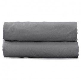 Drap housse 1 personne 90 x 190 cm en coton lavé percale bio Gris Cendre