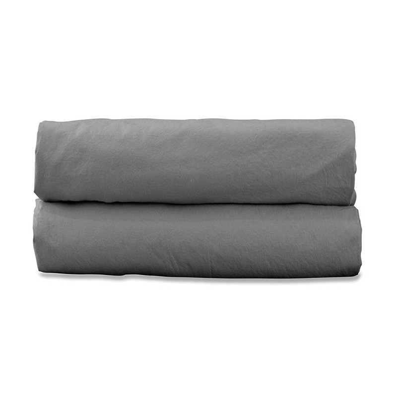 Drap housse 1 personne 90 x 190 cm en coton lavé percale bio Gris Cendre