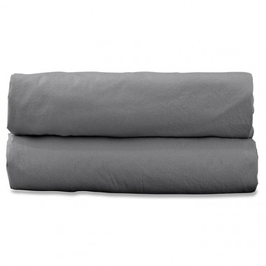 Drap housse 1 personne 90 x 190 cm en coton lavé percale bio Gris Cendre