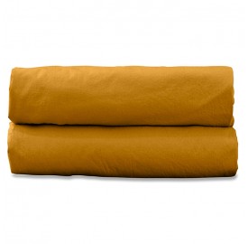 Drap housse 1 personne 90 x 190 cm en coton lavé percale bio Jaune Pépite