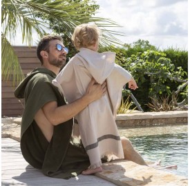 Poncho enfant à capuche en coton Argile