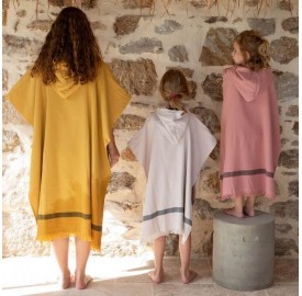 Poncho enfant à capuche en coton Argile et Rose