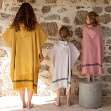 Poncho enfant à capuche en coton Argile et Rose