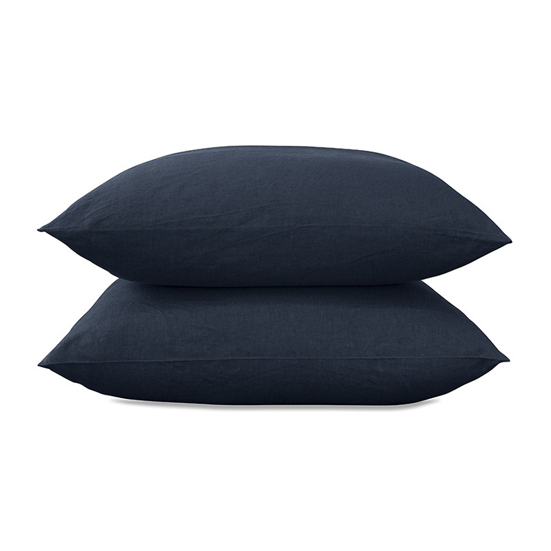 Taies d'oreiller rectangulaires 50 x 70 cm en lin lavé uni x2 Bleu Marine Taies d'oreiller rectangulaires 50 x 70 cm en lin lavé uni x2 Bleu Marine