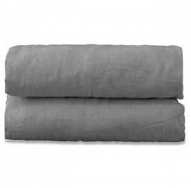 Drap plat 1 personne 180 x 290 cm en lin lavé uni Gris Cendre