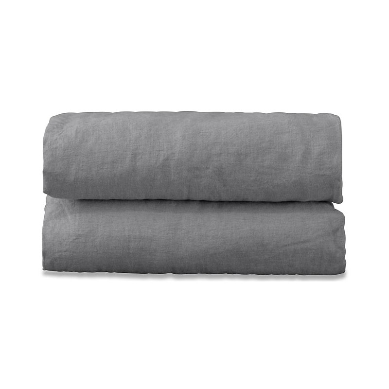 Drap plat 1 personne 180 x 290 cm en lin lavé uni Gris Cendre