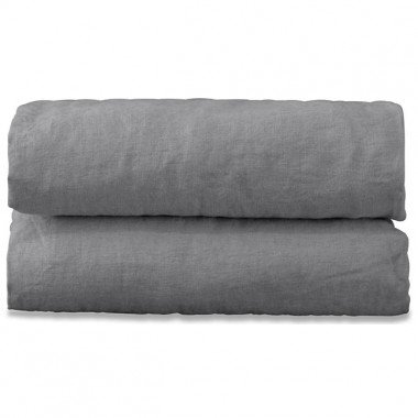 Drap plat 1 personne 180 x 290 cm en lin lavé uni Gris Cendre