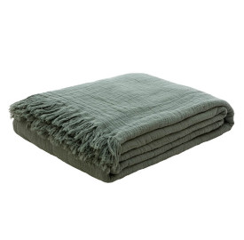 Plaid en double gaze de coton Vert Eucalyptus