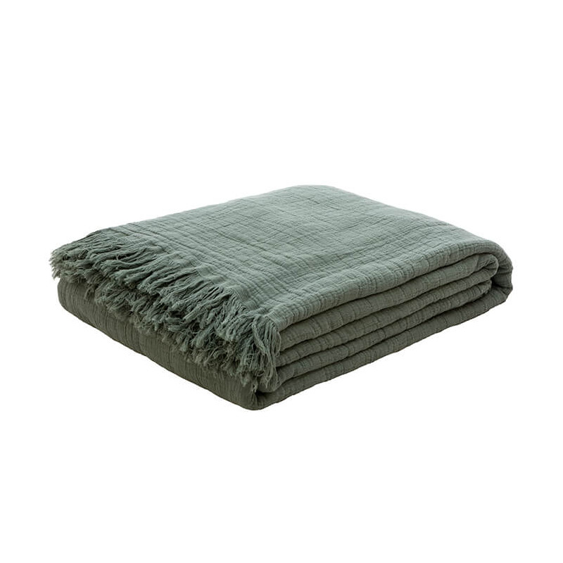 Plaid en double gaze de coton Vert Eucalyptus