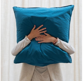 Housse de couette 1 personne en coton lavé percale Bleu Pétrole